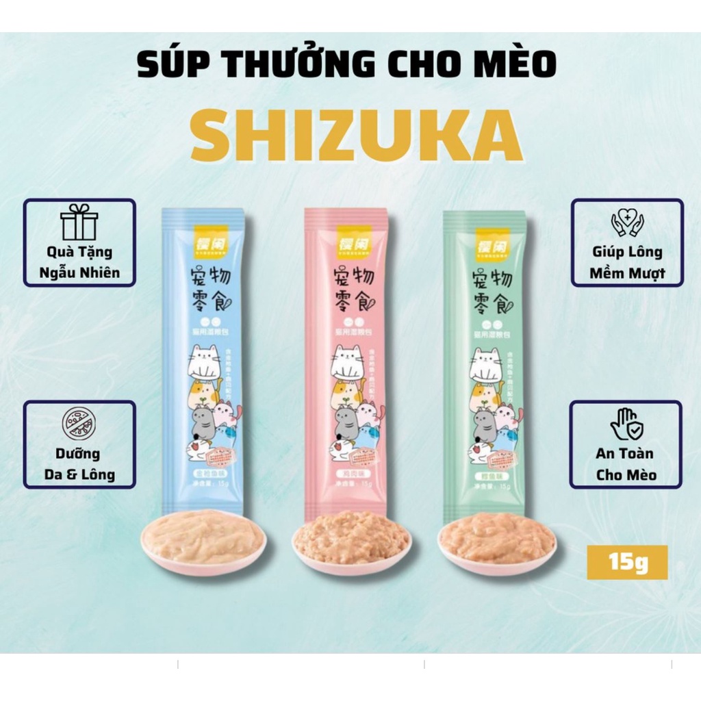 Siêu siêu rẻ ]*DATE XA* Combo 30 thanh mix vị Súp thưởng Shizuka cho Mèo thơm ngon thanh lẻ 15g (NSX trên thanh súp HSD là 18 tháng )
