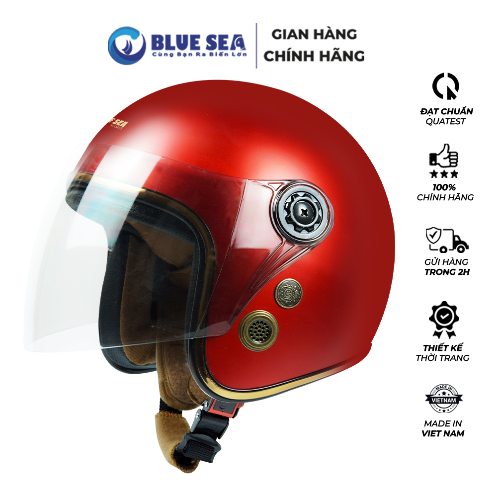 Mũ Bảo Hiểm 3/4 đầu Blue Sea A103K - Đủ Màu Sơn Mờ - Kính Dài cao cấp - Lót tháo rời - Freesize - Hàng chính hãng