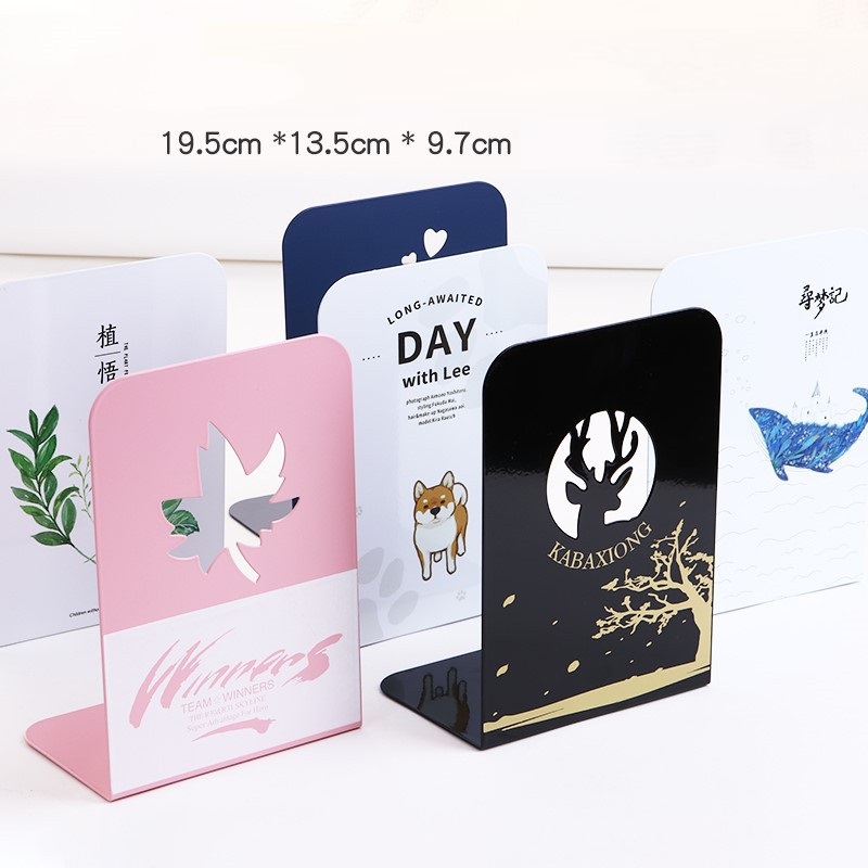 Set 2 miếng chặn sách kim loại, giá đỡ sách bằng kim loại họa tiết decor bàn học