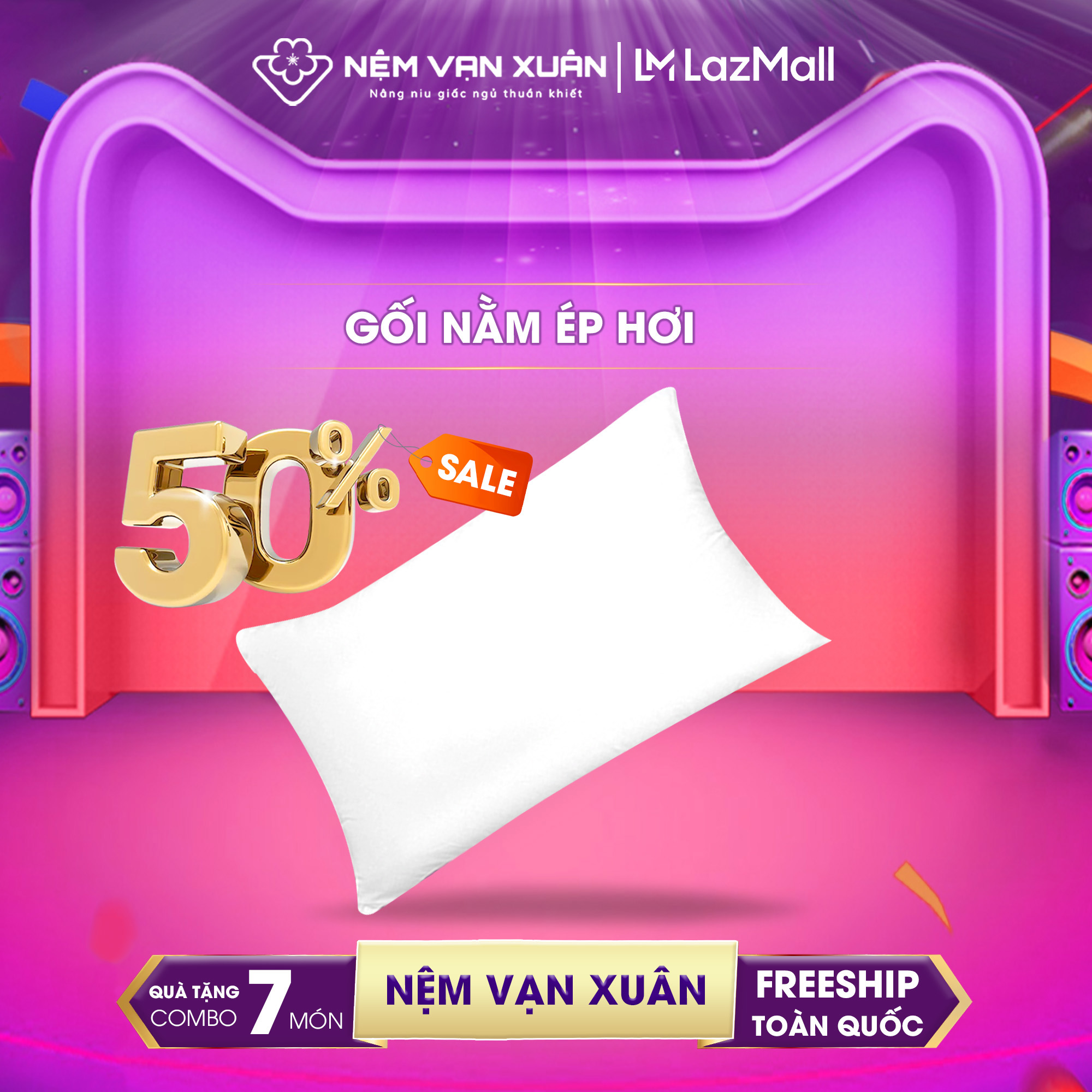 Gối nằm bông gòn ép hơi vạn xuân cao cấp mềm mại chống mỏi cổ