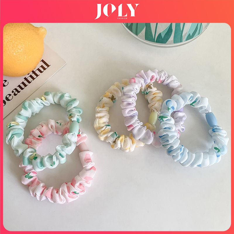 [25-29/5 Voucher 10%] Dây buộc tóc nữ kiểu hàn quốc hoạ tiết hoa  vải giá rẻ nhiều màu dễ thương cute cho bé và mẹ DC42 JOLY