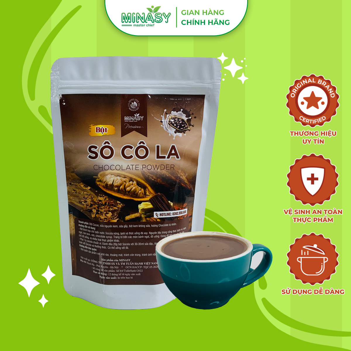 Bột socola nguyên chất đậm vị chocolate béo vị bơ cacao Minasy