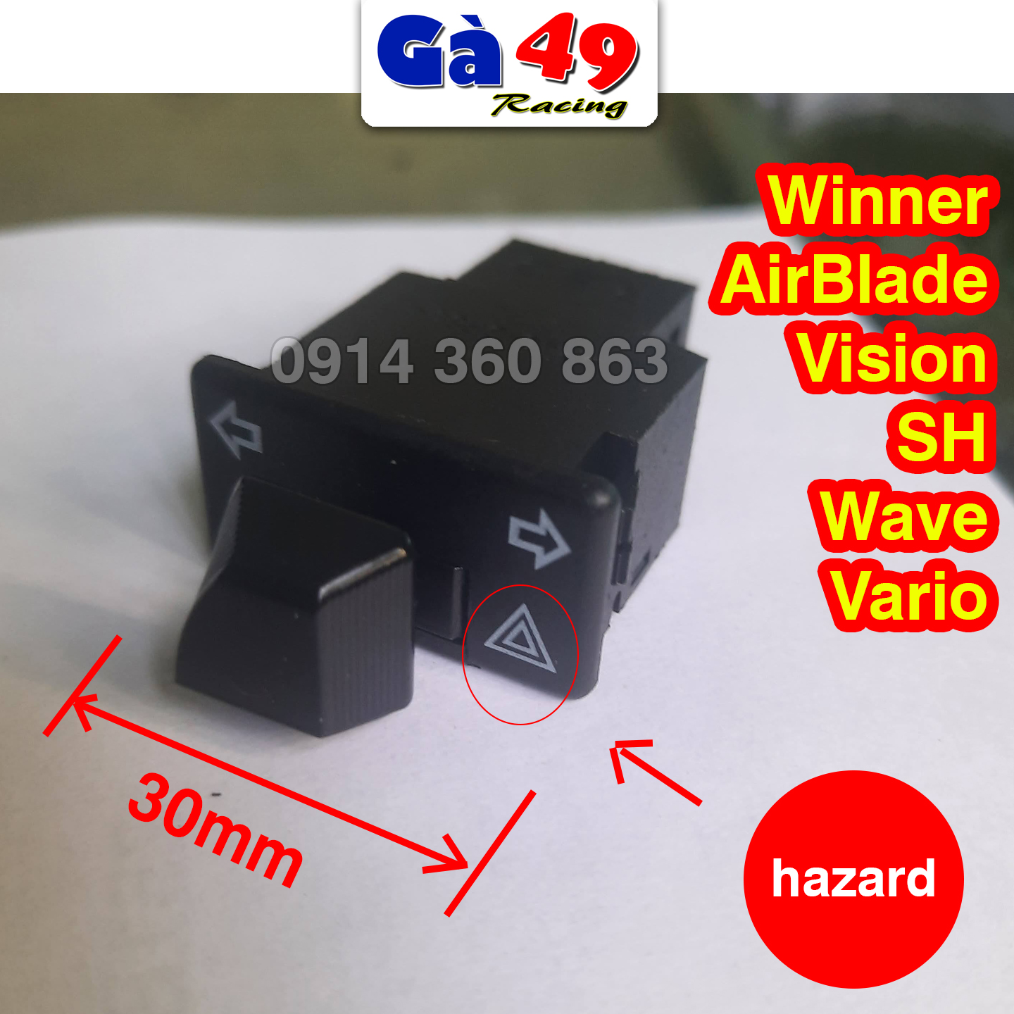 Công tắc Hazard ưu tiên cảnh báo nháy 4 xi nhan cho Winner ,vision, AB, SH, Vario, Wave