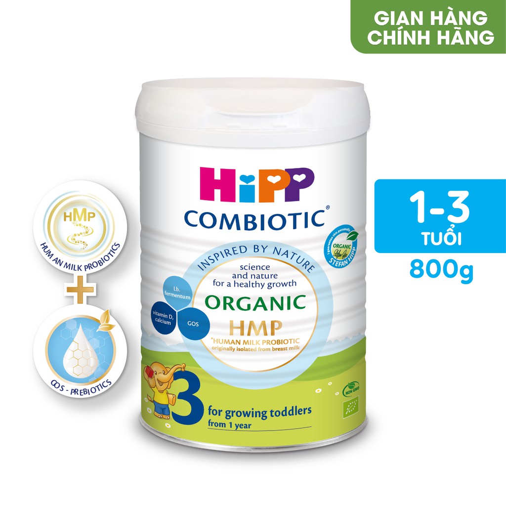 Sữa bột công thức HiPP 3 Organic Combiotic 800g hỗ trợ tiêu hóa và tăng chiều cao. babyme