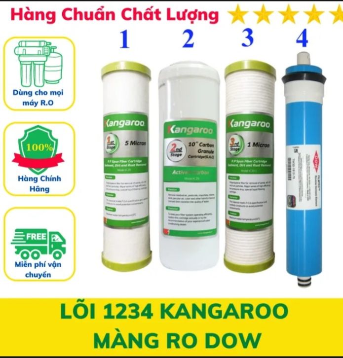 Bộ lõi lọc nước Kangaroo số 1, 2, 3 và lõi RO Hàng chính hãng bán lẻ và bán combo 3 lõi và RO +máy bơm +nguồn +bình áp