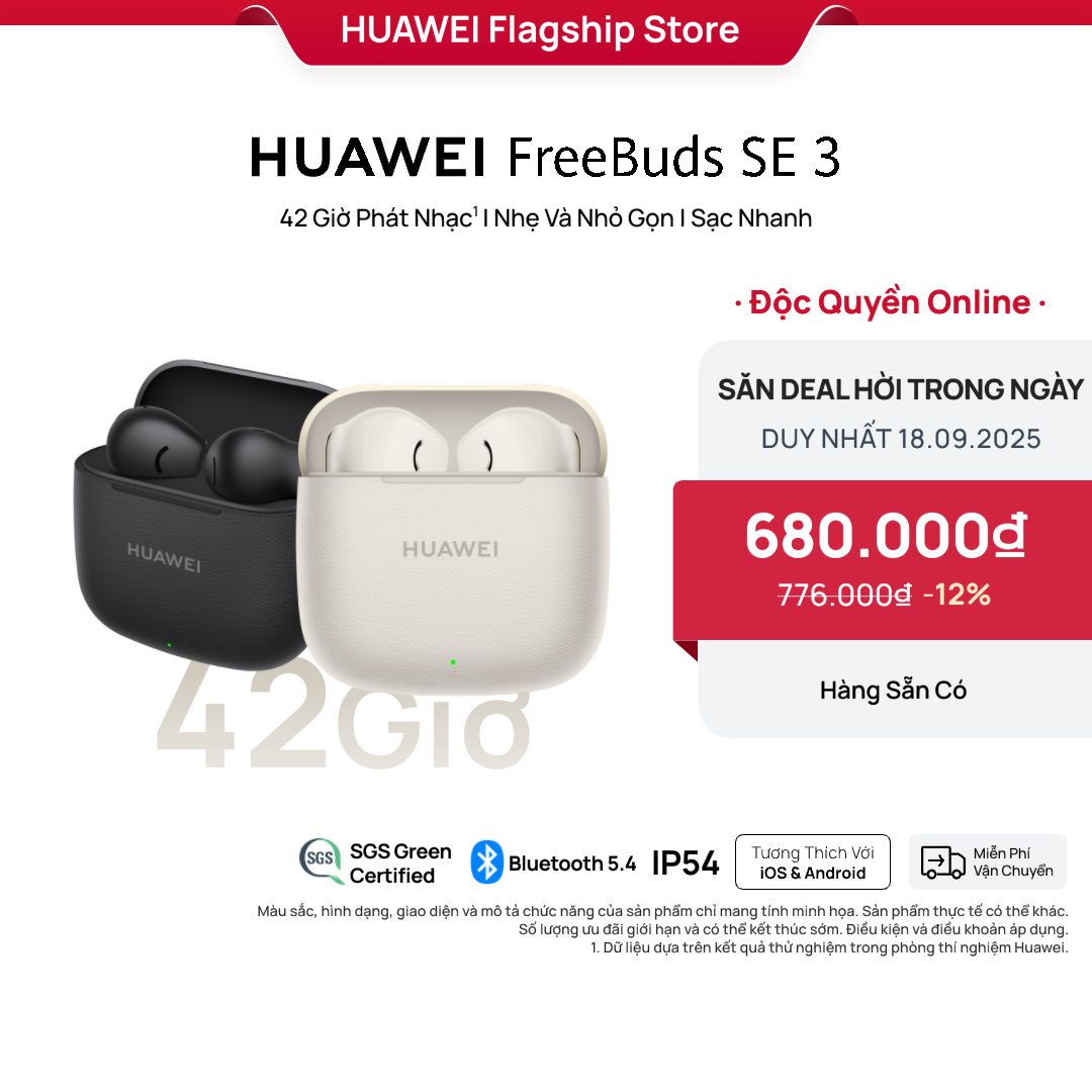 [CHỈ 18.9 - VOUCHER ĐẾN 50K] Tai Nghe Bluetooth HUAWEI FreeBuds SE 3 | 42 Giờ Phát Nhạc | Nhẹ Và Nhỏ Gọn | Sạc Nhanh