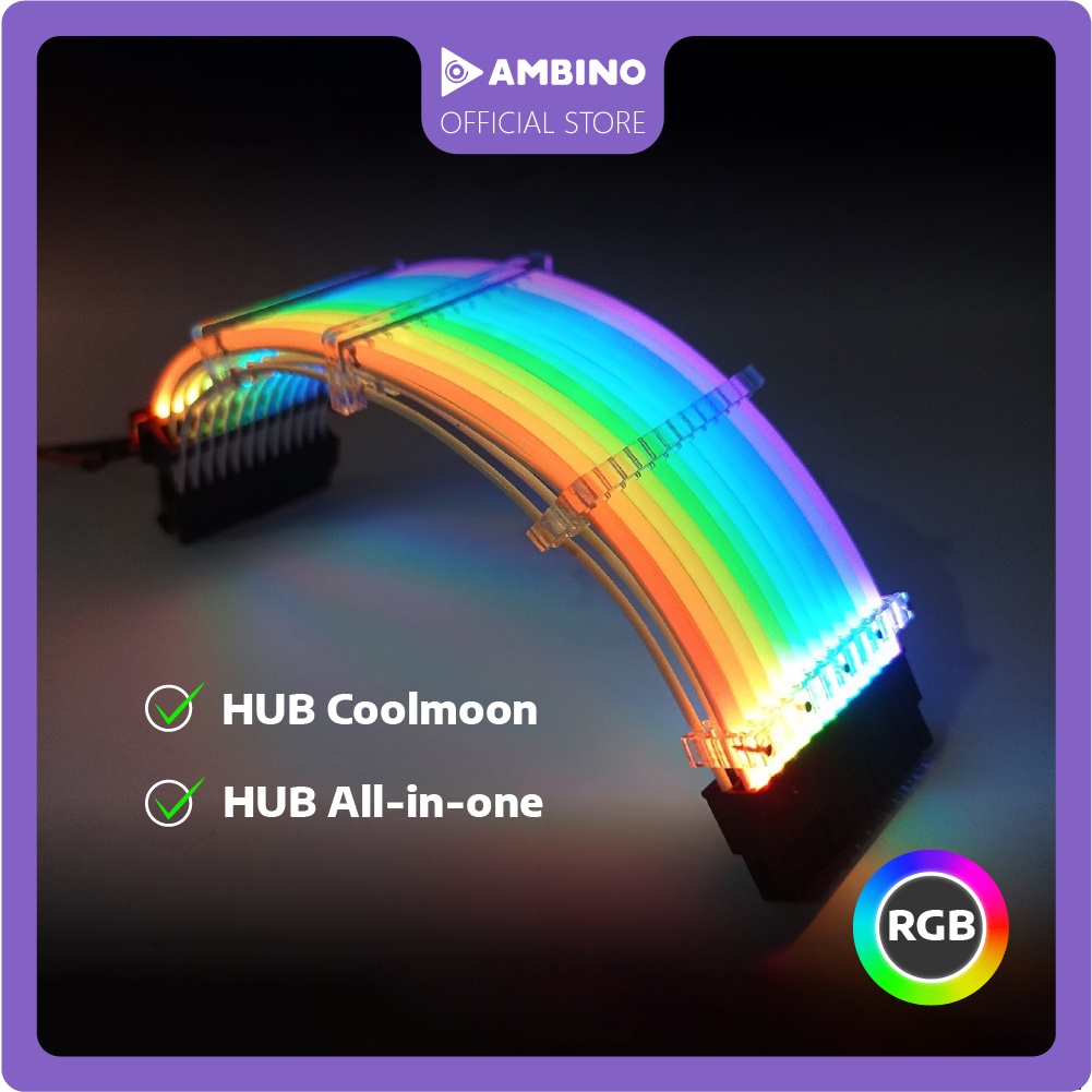 Dây nguồn nối dài RGB Ambino Rainpow 24Pin/ 8Pin CPU/ (2+6) Pin VGA/ 6Pin VGA/ 2x8Pin VGA - Đồng bộ Hub Coolmoon
