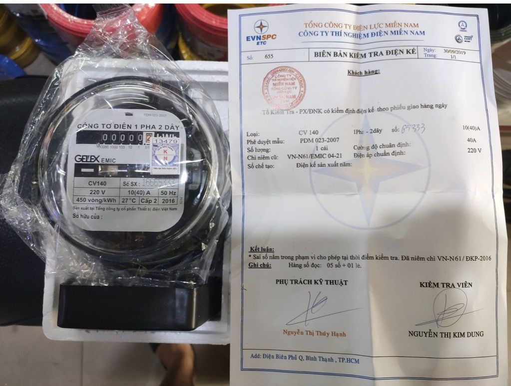 Công tơ điện có giấy kiểm định 10 emic 1 pha 2 dây