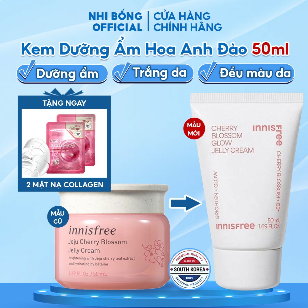 Kem Dưỡng Ẩm Dạng Gel Innisfree Hàn Quốc Jeju Cherry Blossom Jelly Cream chiết xuất hoa Anh Đào dưỡng trắng da & đều màu da 50ml