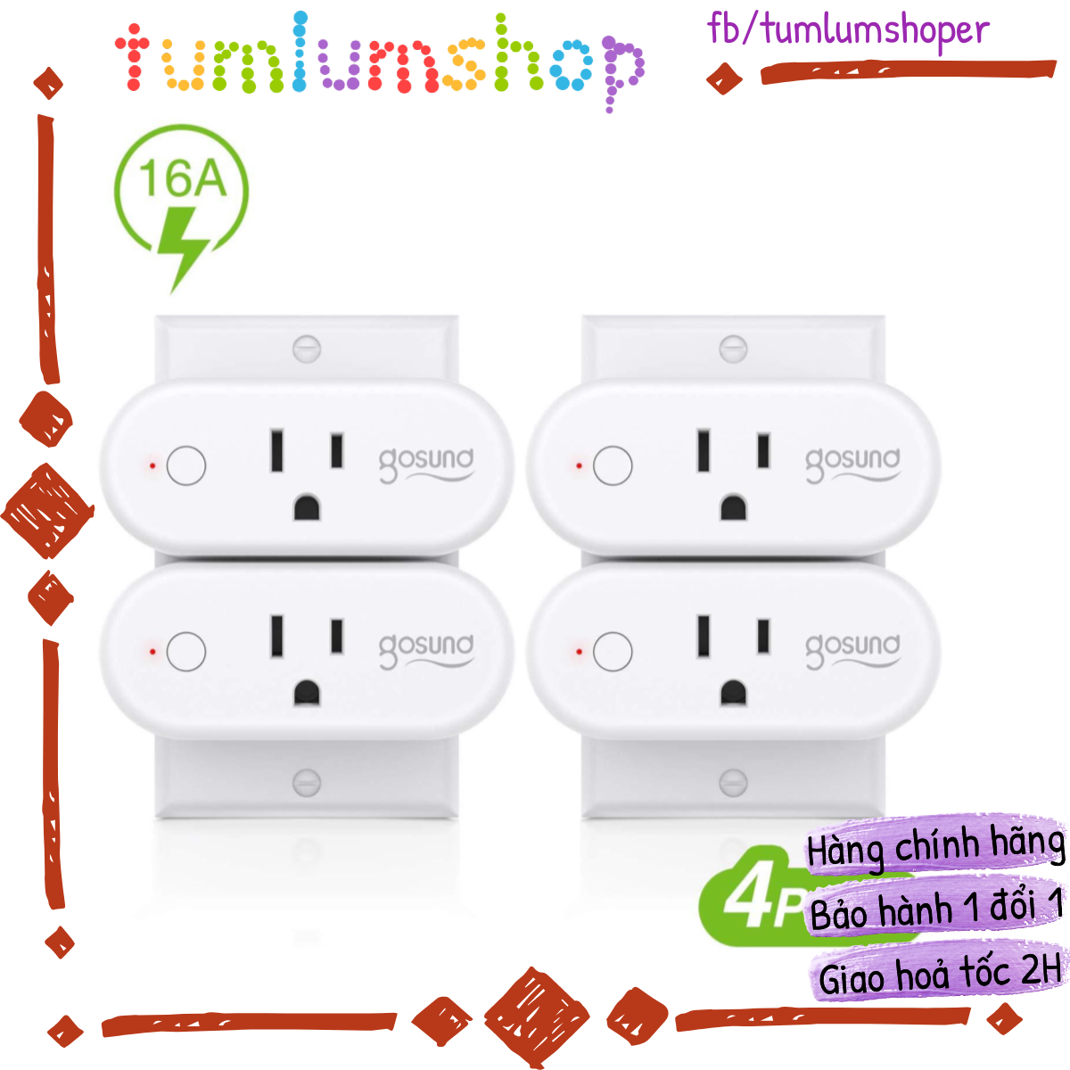 Ổ cắm điện wifi thông minh, điều khiển từ xa, hỗ trợ Amazon Echo Dot (Alexa), Google Home (Google Assistant) - 16A Gosund Smart Plug 4 pack