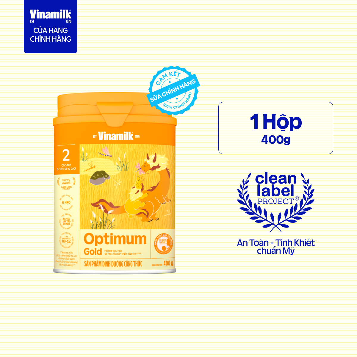 Hộp Sữa bột Vinamilk Optimum Gold 2 - Hộp thiếc 400g (cho bé từ 6 - 12 tháng tuổi) Sữa cho trẻ sơ si