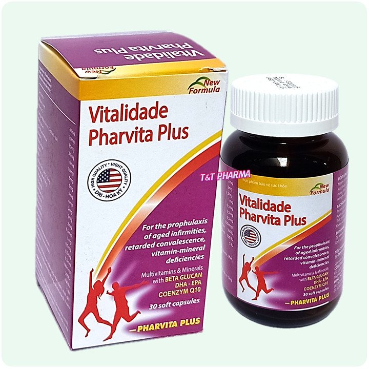Viên Uống Vitamin Tổng Hợp Vitalidade Pharvita Plus Bồi Bổ Cơ Thể, Tăng Cường Sức Đề Kháng, Giảm Mệt Mỏi Suy Nhược - Chai 30 Viên Dùng Cho Người Từ 6 Tuổi