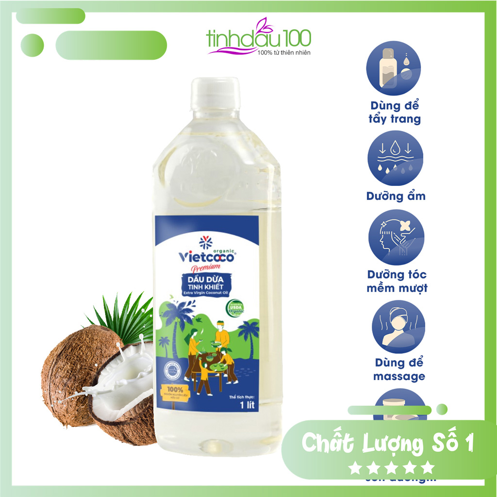 Dầu dừa nguyên chất tinh khiết VietCoco dưỡng da ủ tóc massage body chai 250ml 500ml 1 lít Tinh Dầu 100 Store