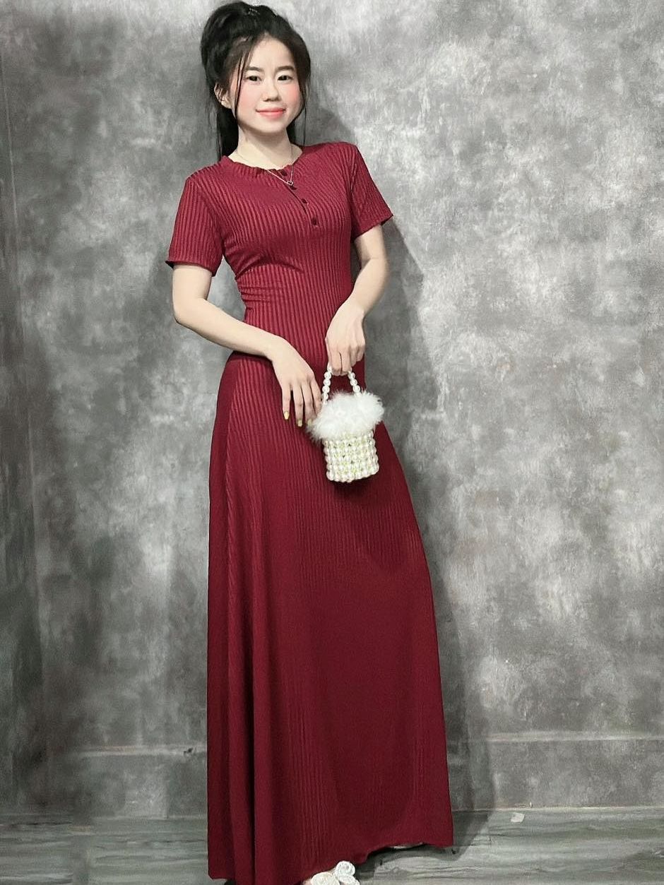 ĐẦM GÂN ĐŨA DÀI CÀI NÚT THỜI TRANG SIÊU DỄ THƯƠNG