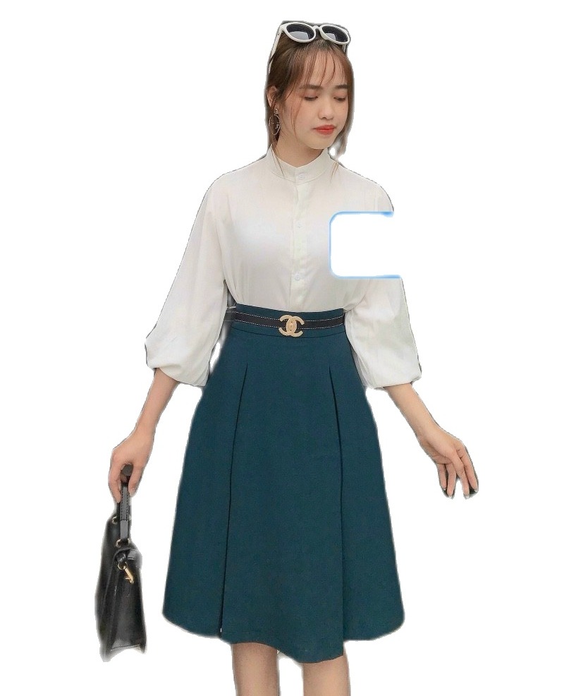Chân váy công sở hàng cao cấp thiết kế xòe kiểu dáng trẻ trung 2 màu xanh và đen