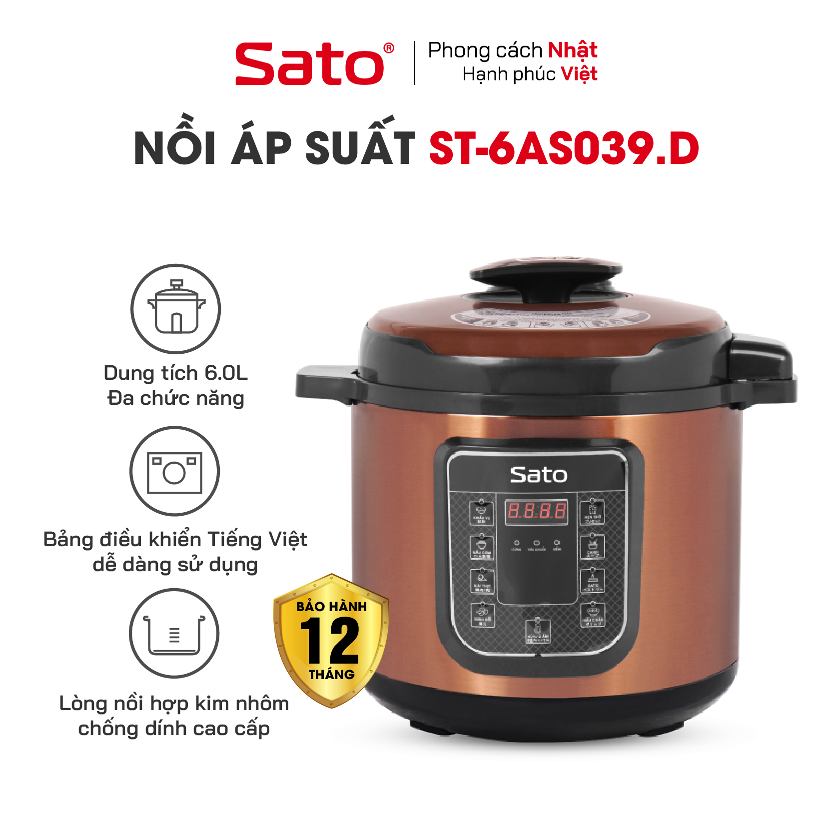 Nồi áp suất điện tử 6l sato 6as039d