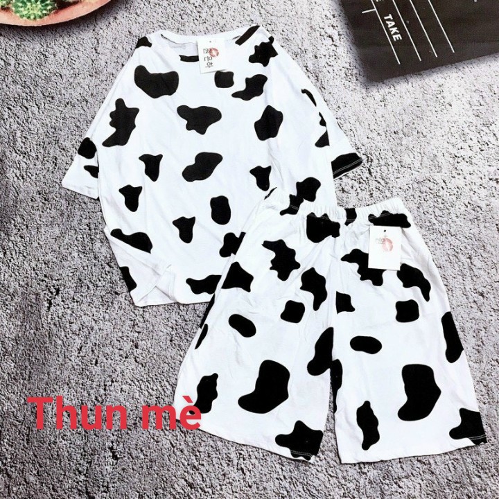 Set áo thun bò sữa form rộng và quần short đùi loang Unisex D92