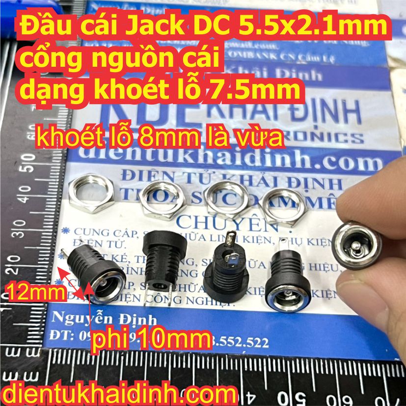 10 cái Đầu cái Jack DC 5.5x2.1mm ổ cắm cổng nguồn cái khoét lỗ 8mm kde5652