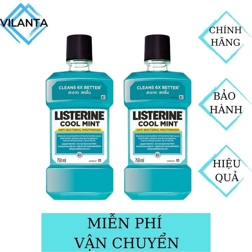 [FreeShip] Combo Nước Súc Miệng Listerine 750ml+750ml Thái Lan VILANTA với chiết xuất  bạc hà giúp diệt khuẩn, giảm mùi hôi miệng, hương thơm bạc hà thơm mát, tự tin suốt ngày dài