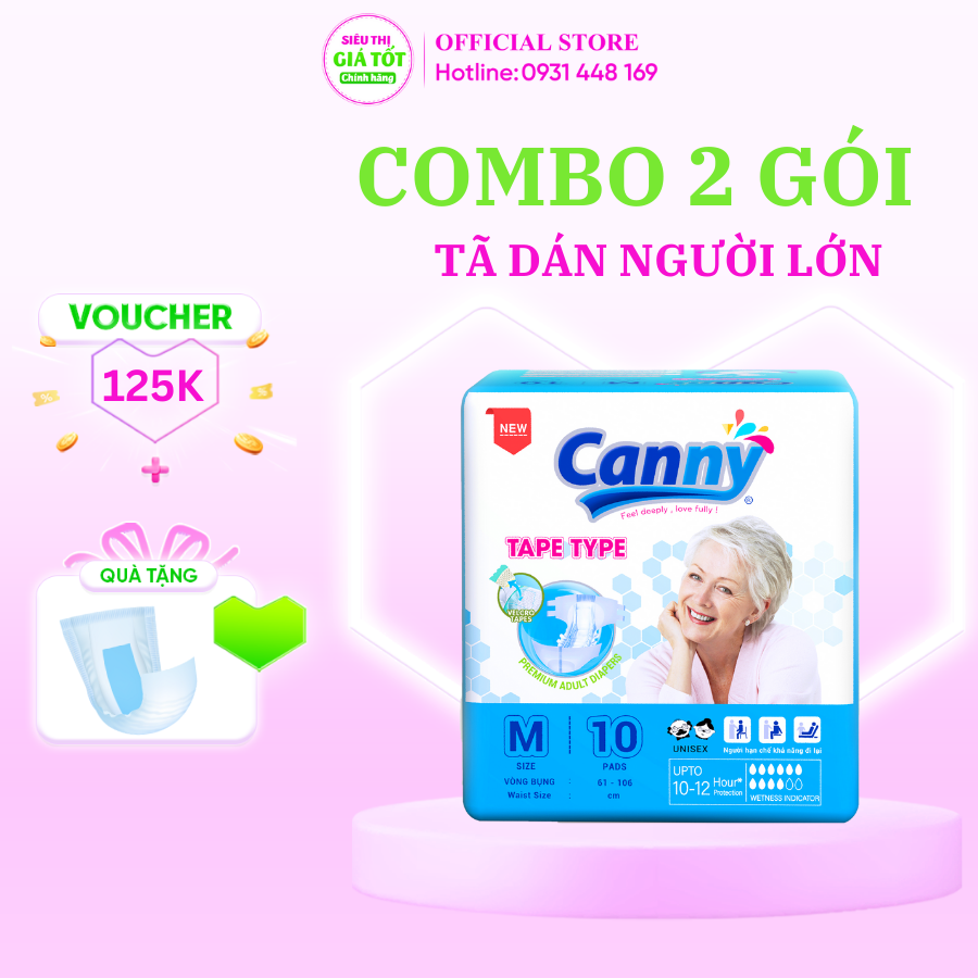 Bộ 2 tã dán người lớn canny siêu thấm , bỉm dán đủ size m, m/l, xl 20 miếng, siêu thị giá tốt