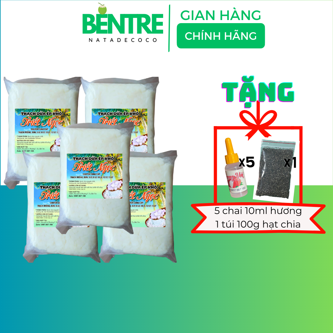 Combo 5kg thạch dừa thô triết ngọc tặng hương + hạt chia