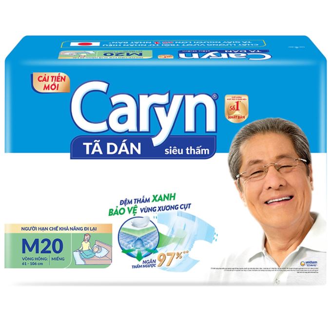 Freeship tã dán siêu thấm caryn gói siêu lớn m20/l20/xl20