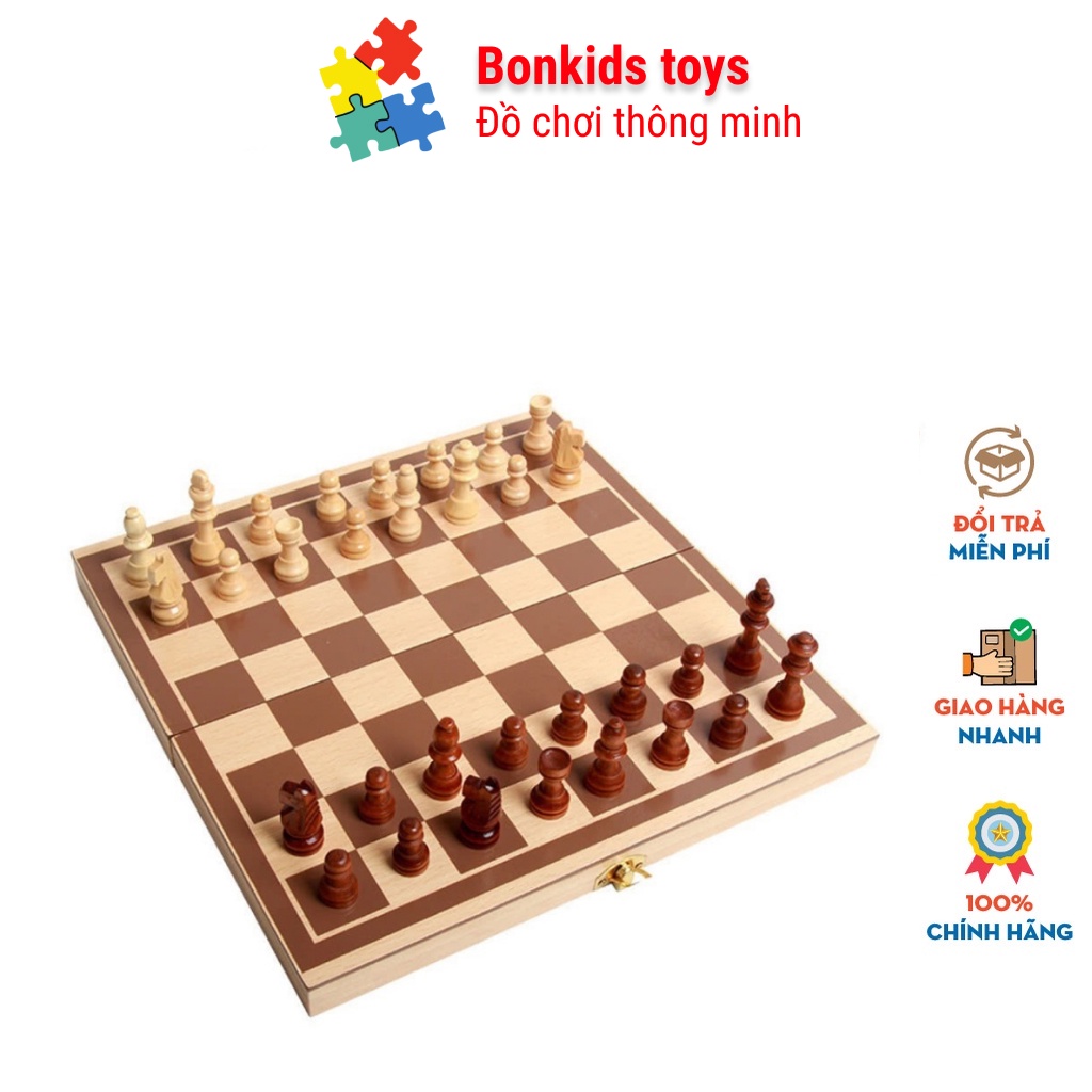 Đồ chơi gỗ cho bé bộ cờ vua, cờ tướng bằng gỗ cao cấp giúp bé phát triển tư duy - đồ chơi gỗ cho bé Bonkids toys