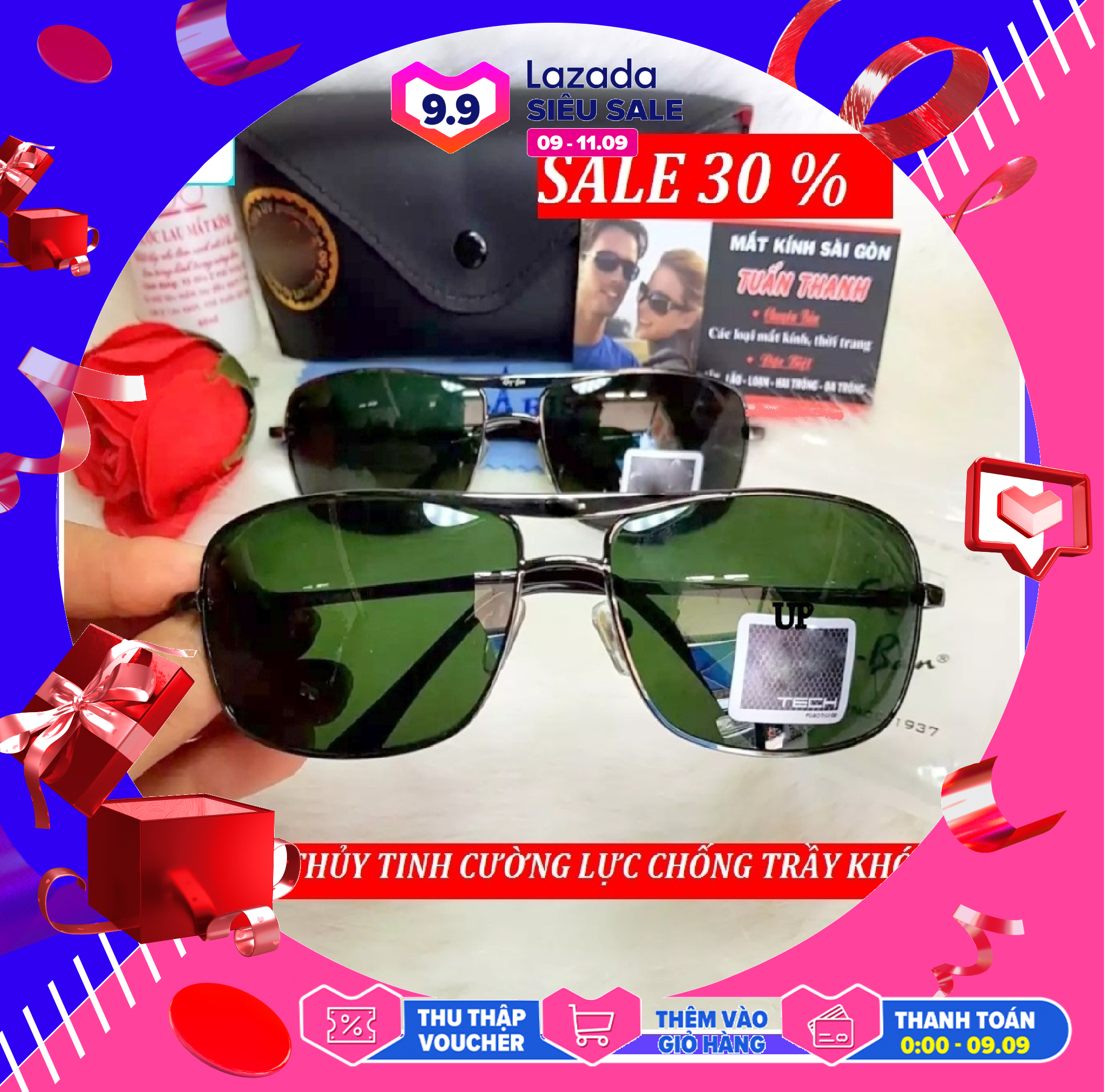 [HCM]Mắt kính mát NAM vuông cong ôm TRÒNG THỦY TINH CƯỜNG LỰC