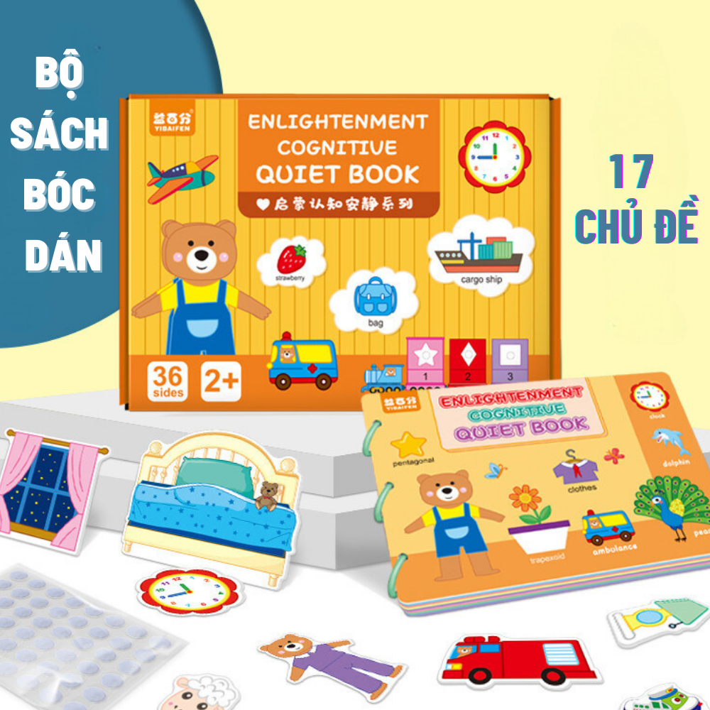 Học liệu bóc dán montessori 17 chủ đề giáo dục sớm thông minh cho bé, bộ bóc dán thông minh, sách bóc dán tiếng anh cho bé phát triển tư duy trí tuệ toàn diện
