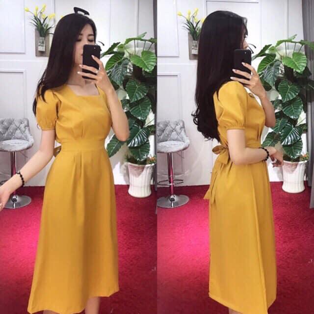 Đầm Cổ Vuông Thắt Eo Tay Phồng Kèm ẢNH THẬT / Đầm Dự Tiệc