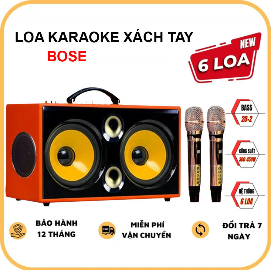 Loa xách tay karaoke công suất cực khủng bass siêu căng - loa kéo xách tay hệ thống 2 loa bass 20cm, tặng kèm 2 mic