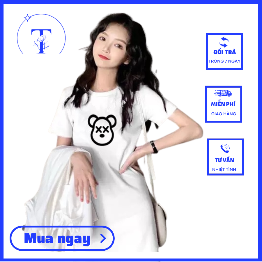 Váy xuông dáng rộng mặt gấu , chất cotton thoáng mát nhe