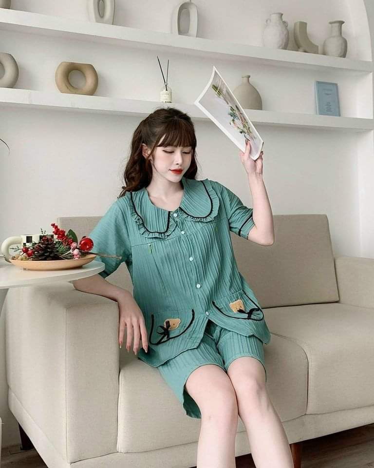 Bộ bầu đũi gân lửng túi gấu nơ đen mặc bầu và sau sinh