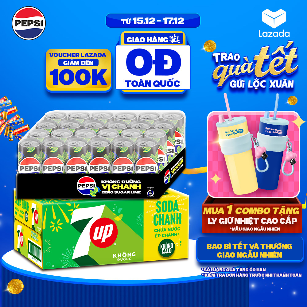  Combo 2 Thùng 24 Lon Pepsi Vị Chanh Không Calo và 7UP Soda Chanh Không Calo Không Đường  320ml lon  