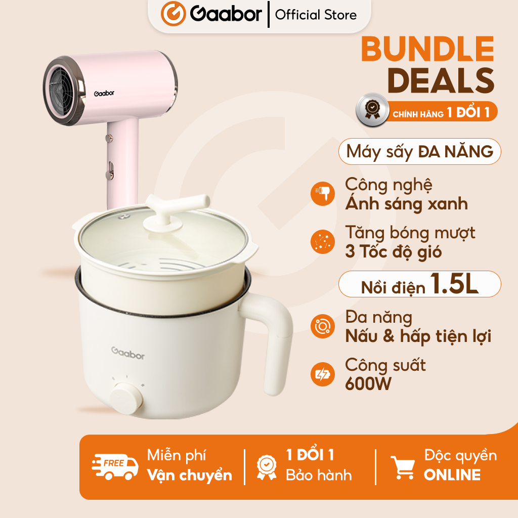 Combo 022 Nồi lẩu điện mini đa năng dung tích 1,5L GR-N15A và Máy sấy tóc N1000D sấy nhanh 2  - Bảo hành 12 tháng 1 đổi 1