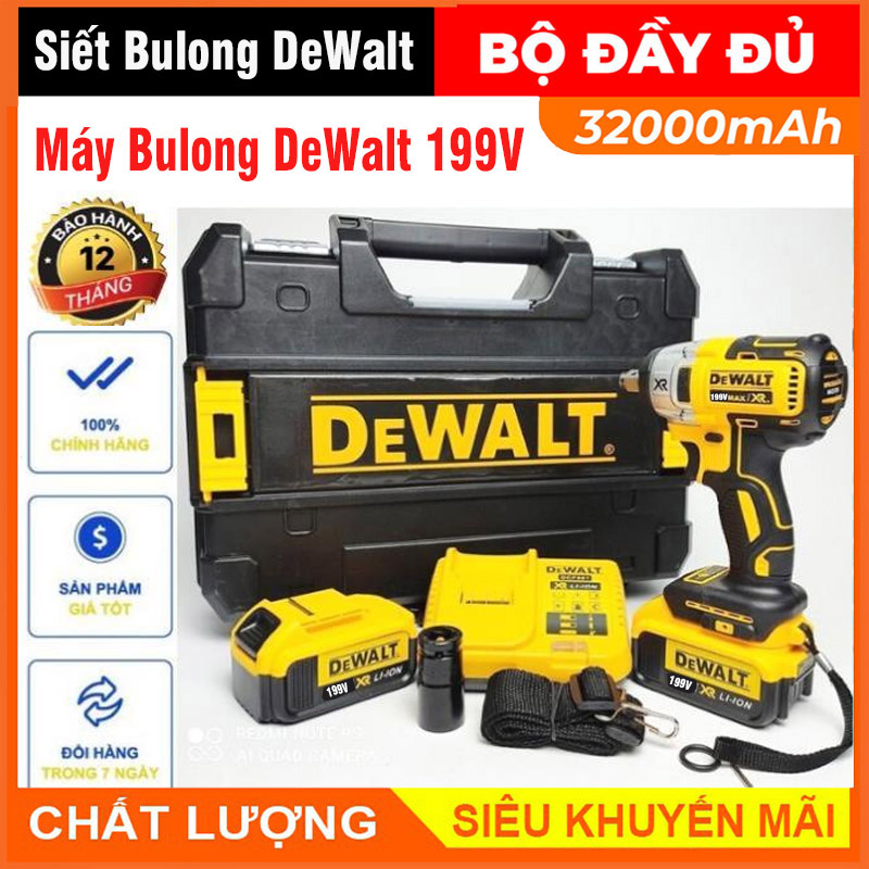 Máy siết bulong hitachi 199v - 3 đèn led - không chổi than - 2 pin 10 cell