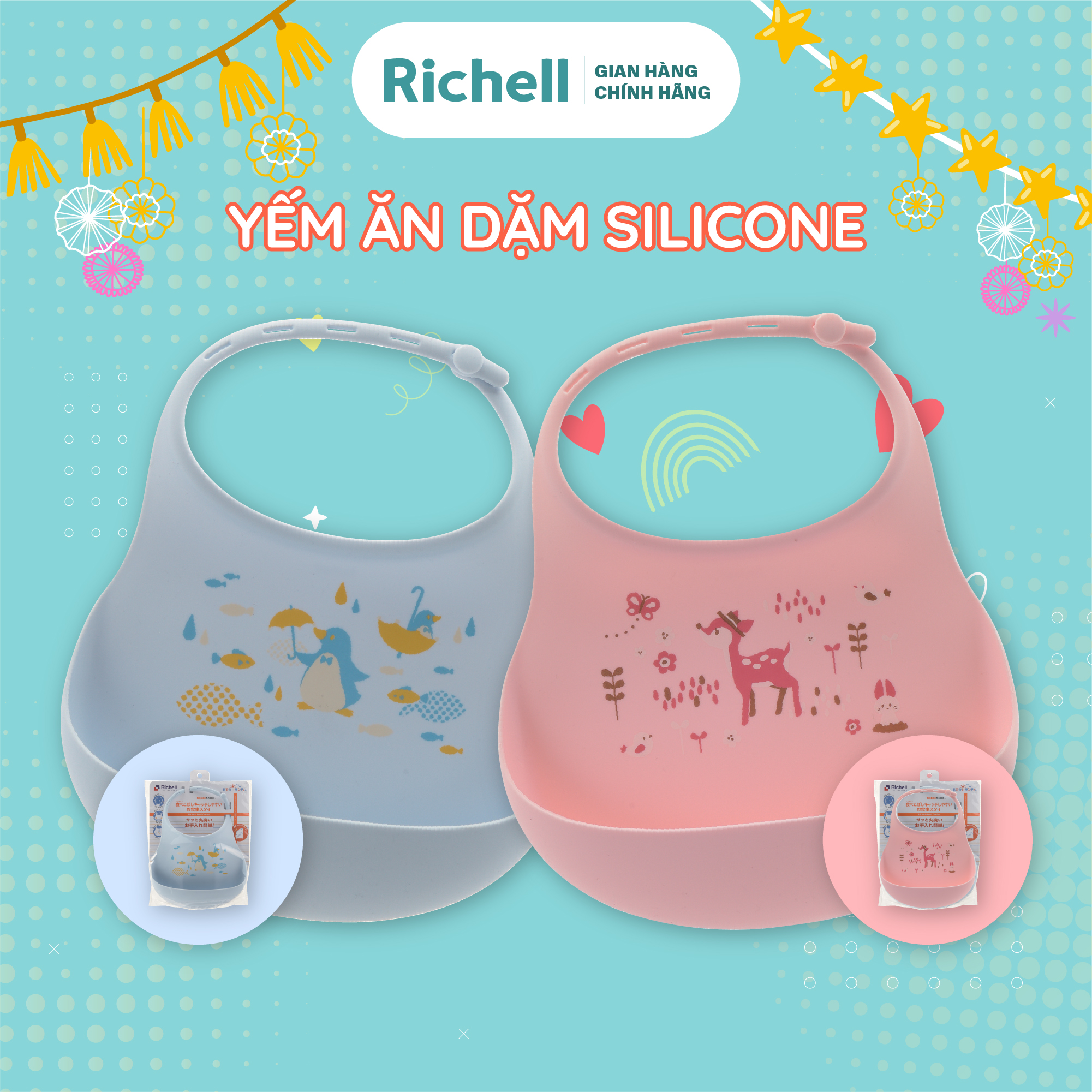 Yếm ăn dặm silicone richell có máng hứng | baby