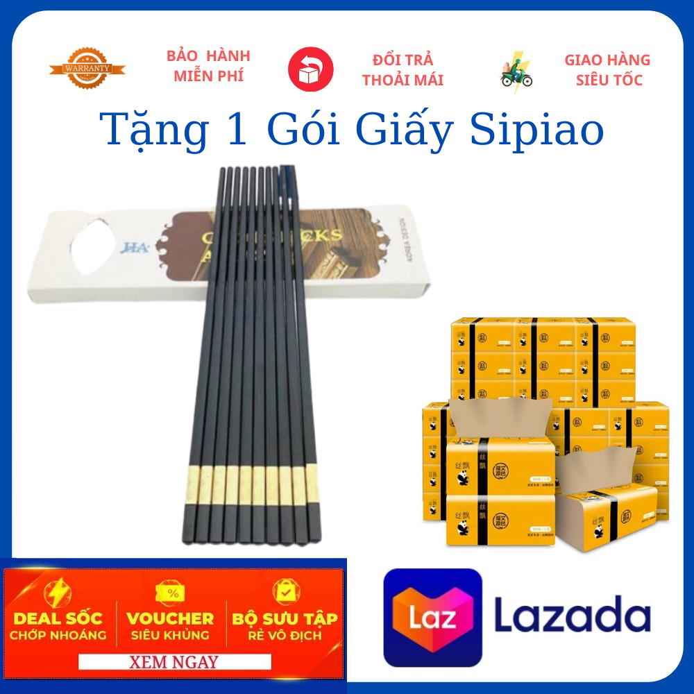 Bộ 10 đôi đũa ăn hợp kim đầu bọc vàng, Bộ Đũa Hợp Kim giá Sốc- Đũa ăn cơm- Đũa cap cấp (TẶNG 1 GÓI GIẤY SIPIAO)