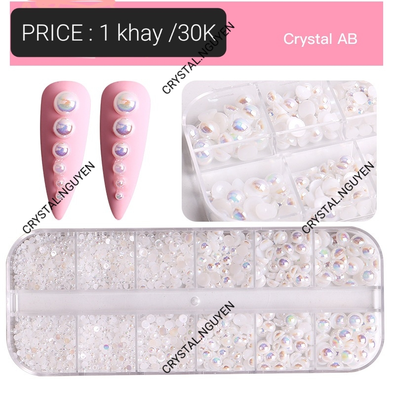 Khay hạt trai nữa đính nails - trai trắng và trai trắng ab