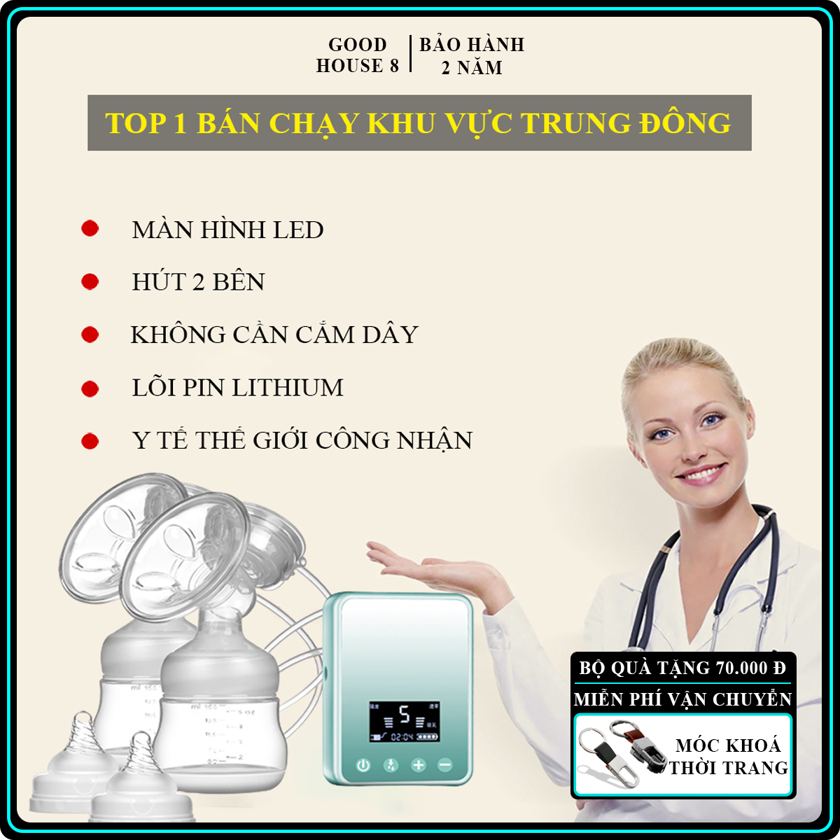 Máy hút sữa điện đôi cầm tay,có chế độ Massage kích sữa điều chỉnh 9 mức độ- Thiết kế thông minh tiện dụng- Tháo lắp dễ dàng- chất liệu nhựa PP an toàn tuyệt đối với trẻ - BẢO HÀNH 2 NĂM- LỖI ĐỔI MỚI 1-1 TRONG 7 NGÀY