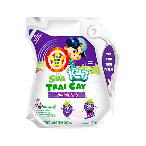 Thùng 24 túi x 110ml sữa kun trái cây hương nho.