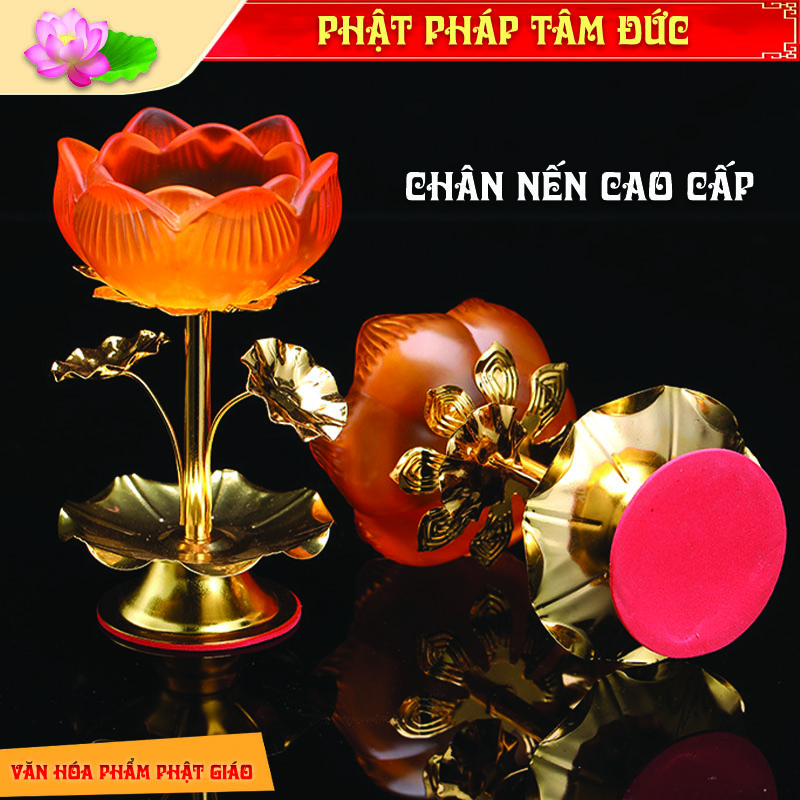 Bộ chân nến bơ hoa sen hợp kim đồng cao cấp - Kim loại đồng, hoa sen tráng men - 1 Cặp