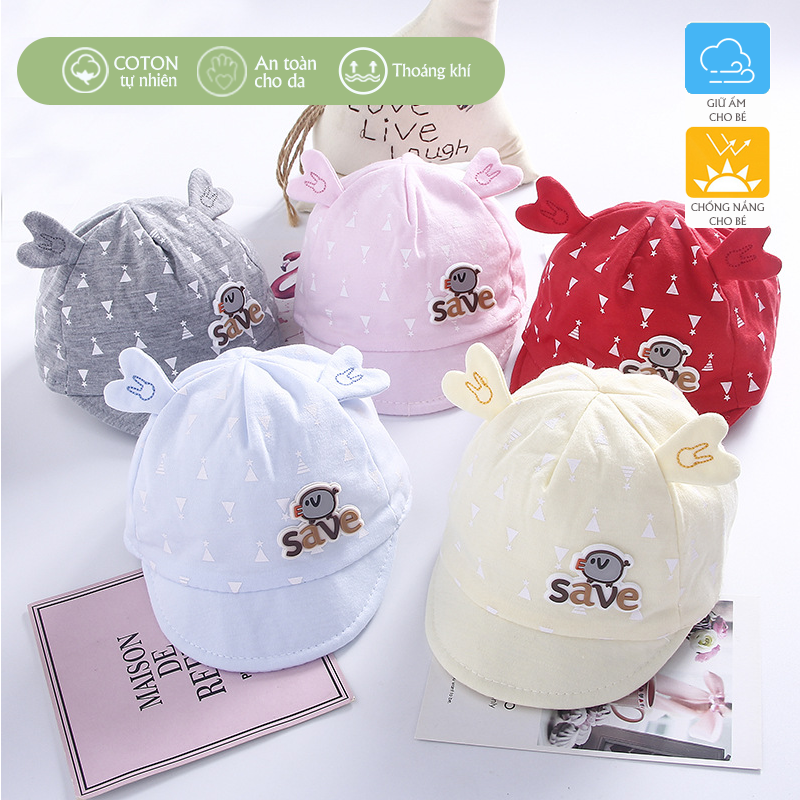 Mũ lưỡi trai trẻ sơ sinh 0-6 tháng vải cotton mềm tai thỏ cực đẹp phong cách Hàn Quốc HOT siêu dễ thương