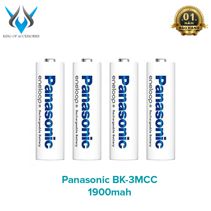 Combo 4 pin sạc AA Panasonic 1900mAh BK-3MCC loại rời - bản nội địa Nhật (Trắng) - Phụ Kiện 1986