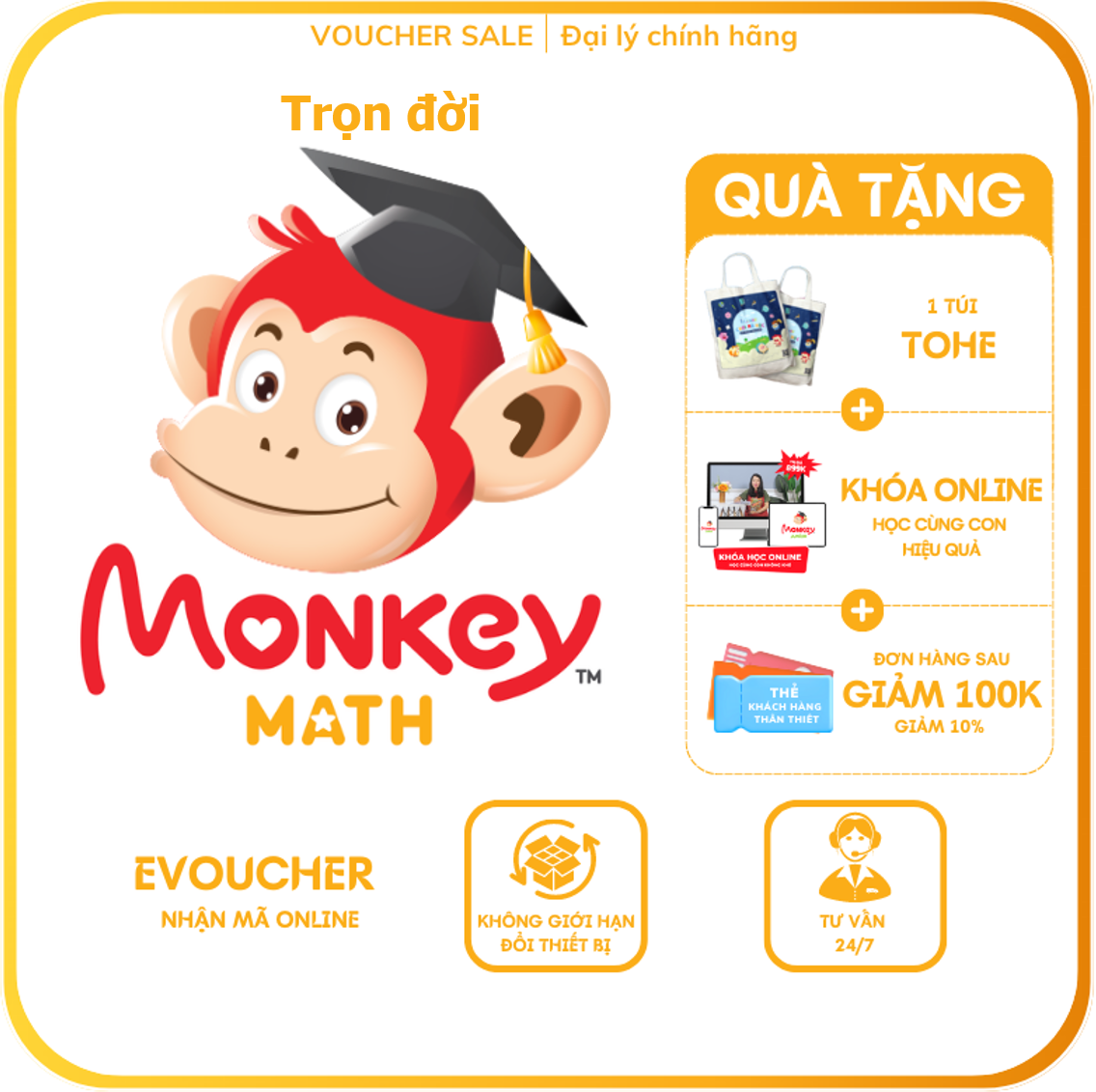 Evoucher Monkey Math TRỌN ĐỜI - Toán tiếng Anh chuẩn Mỹ cho trẻ