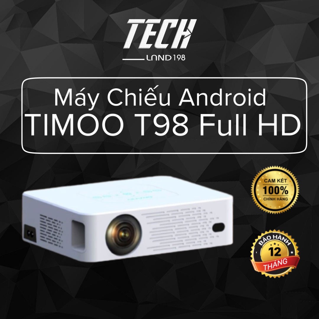 Máy Chiếu Phim TIMOO-T98 Full HD Android 9.0 Độ Sáng cao 6000Lumens Tặng màn  100 ich và giá đỡ trị giá 700k