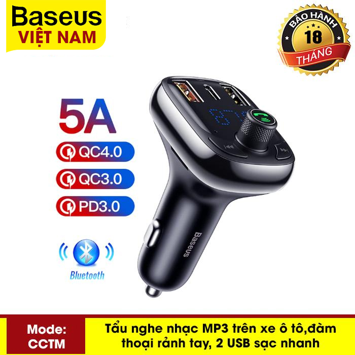 Tẩu nghe nhạc MP3 đàm thoại rảnh tay Baseus S-13 trên xe hơi tích hợp Sạc Nhanh 4.0 Bộ Phát FM , Sạc nhanh công suất 36W Cho Điện Thoại, công nghệ Bluetooth 5.0 Xe - Phân phối bởi Baseus Vietnam