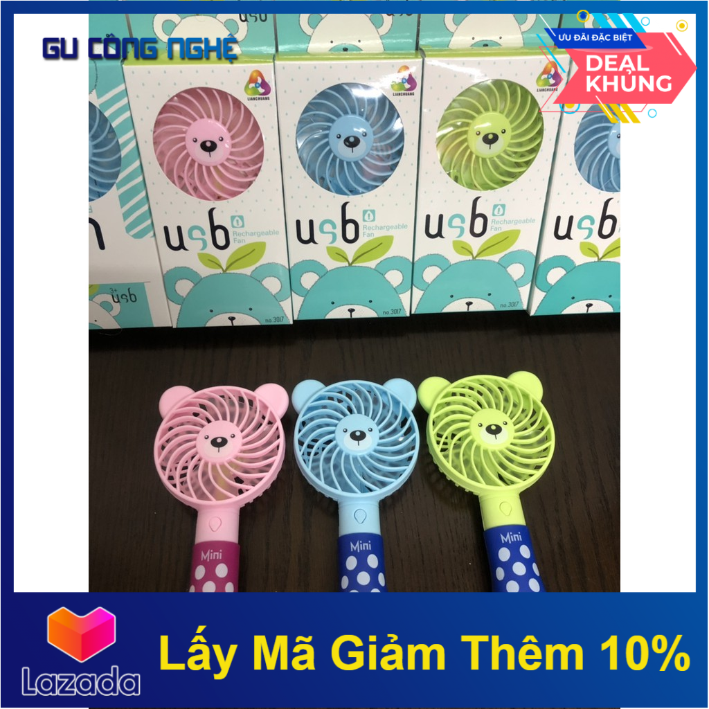Quạt mini cầm tay hình gấu siêu tiện lợi quạt cầm tay mini tích điện pin sạc lai dung lượng 1200mah -dc3590