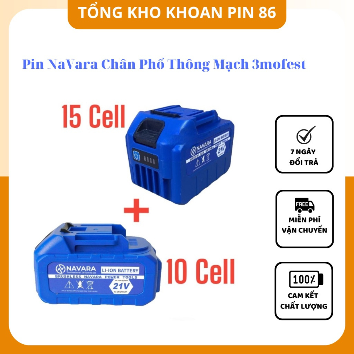 Pin 10 cell, 15 cell Navara chân pin phổ thông mạch 3 mosfet chống cháy có đèn báo pin Cell 1600mAh