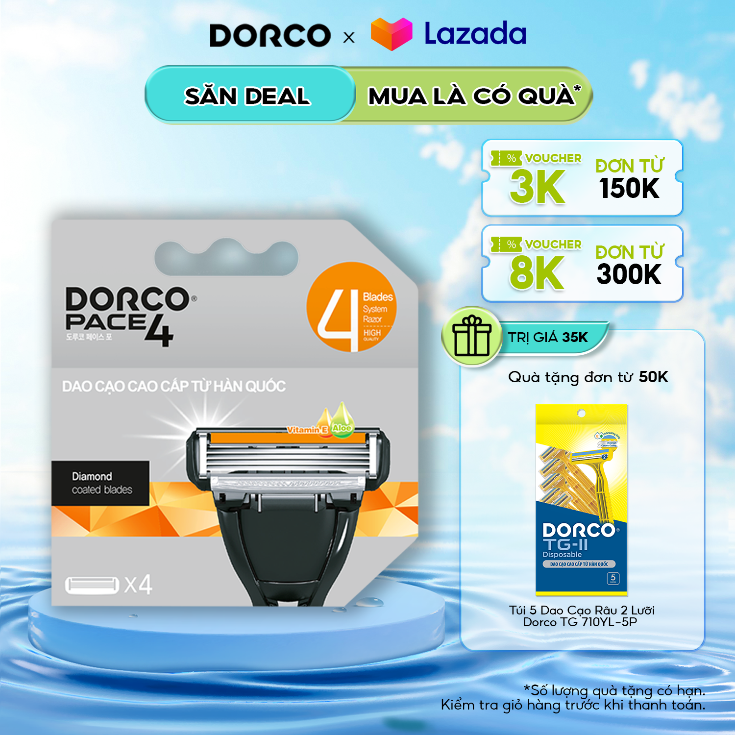 Vỉ 04 đầu dao cạo râu 4 lưỡi dorco pace 4 fra1040-b